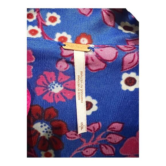 Free People DAISY JANE LONG SLEEVE MINI DRESS BLUE PURPLE BOTANICAL COMBO Small - Picture 4 of 6